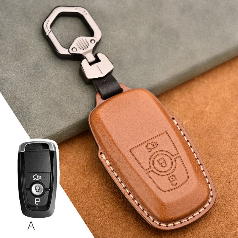 Retro Leather Remote Key Fob Holder Cover Case For Ford Edge Fusion Mustang Explorer Expedition F150 F250 F-350 F-450 keyless: 3BTNS Brown