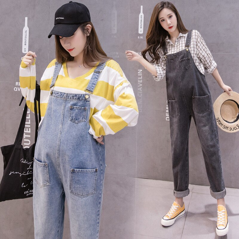 Dongeri gravidbukse overall jumpsuits jeans for gravide buksesele uniformer bukser graviditetsklær pluss str.