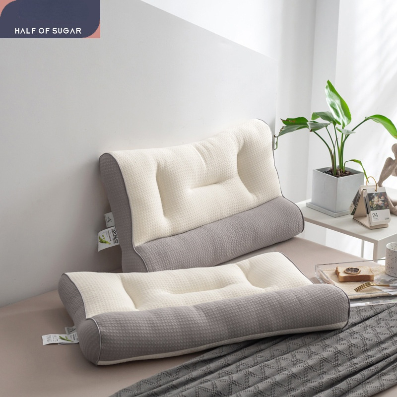 100% Cotton Soy Fiber Down Soft Pillow Knitted Jacquard Area A Dual-purpose Pillow Core Neck Protection Sleep Pillow: Single gray