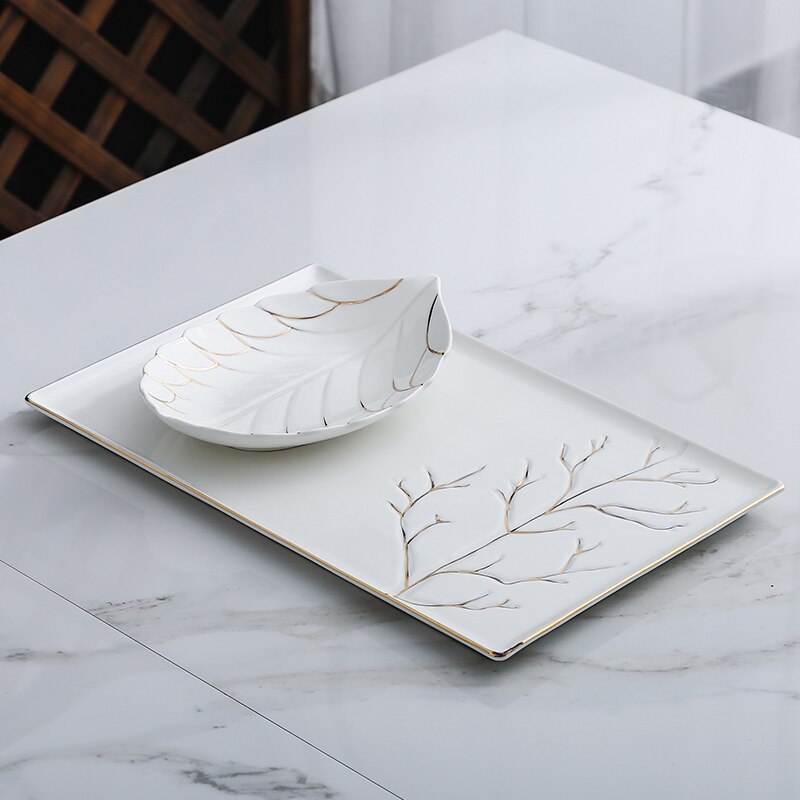 Creativity Golden Stroke Plates and Bowls Restaurant Hotel Salad Bowl Steak Spaghetti Dinner Plates Serving Tray Home Tableware