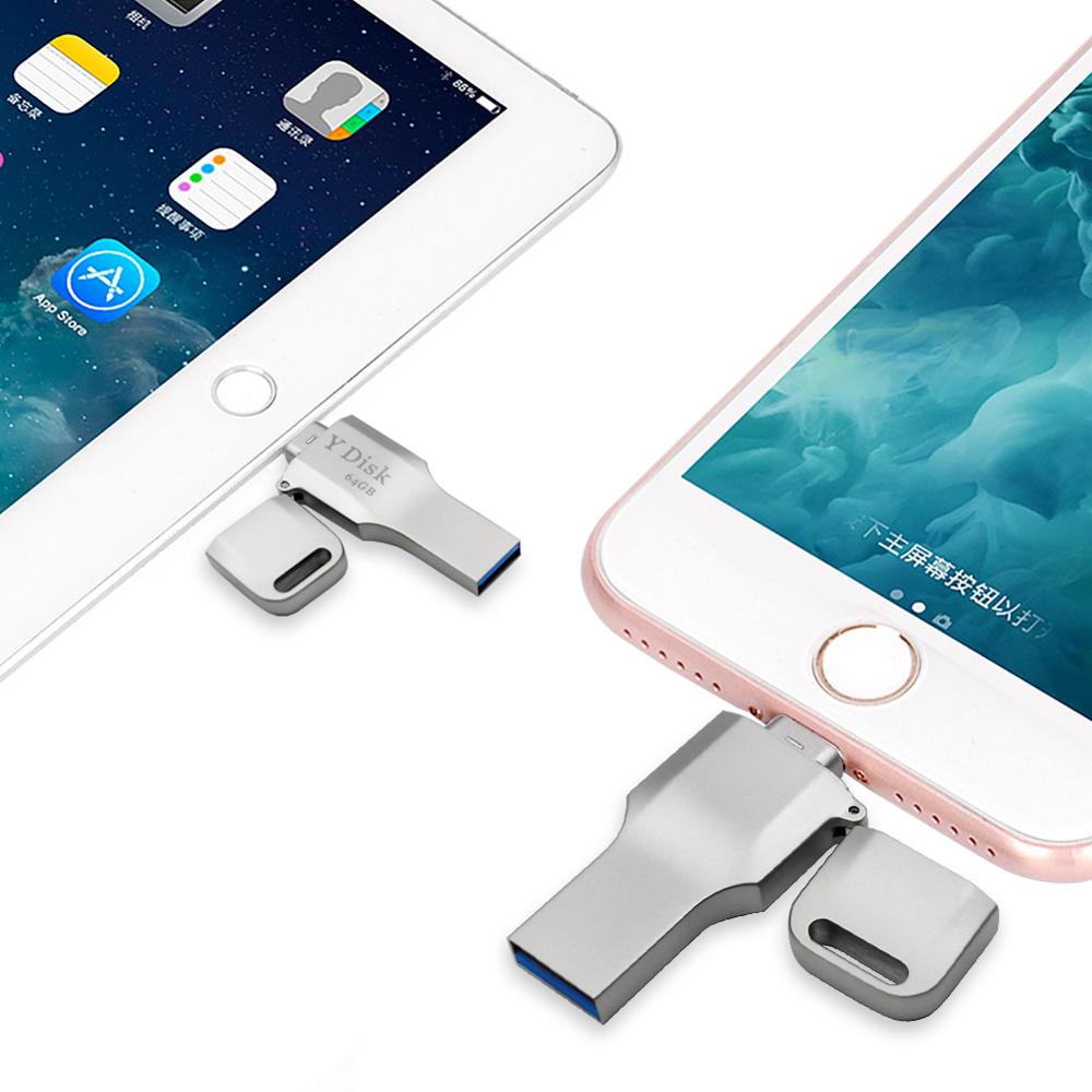 USB 3.0 Flash Drive 64GB Lightning Metal Pen Drive U Disk For iPhone 11 x 8 7 7Plus 6 6s 5 se iPad iPod PenDrive Memory Stick