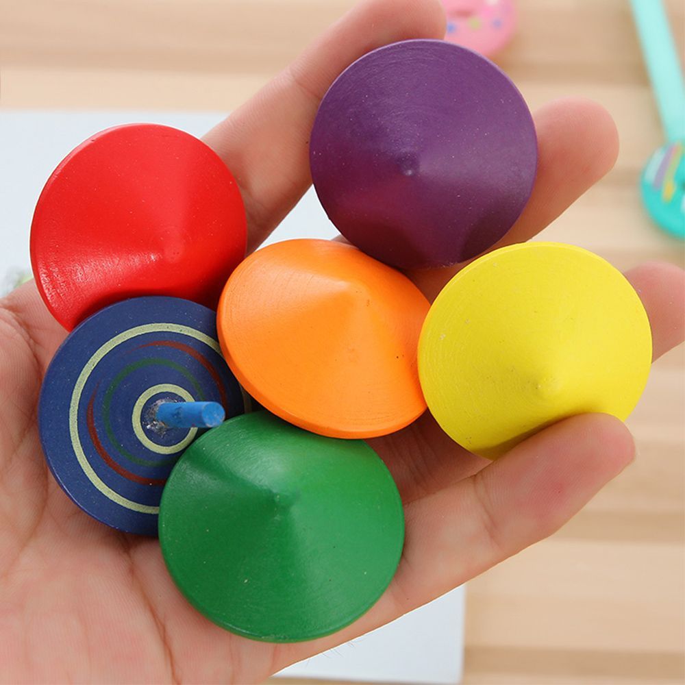 Funny Multi-color Children Leisure Spinning Top Wooden Hand Spinning Rotate