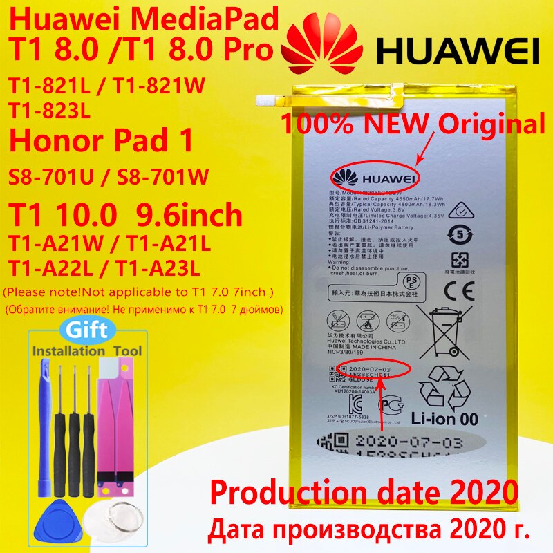 Huawei Mediapad-M1 8,0/Mediapad M2/M3 Lite 8,0/Honor Pad 1/T1/T2 8 Pro/T3 8 / T3 10 HB3080G1EBW HB3080G1EBC batería, Original,