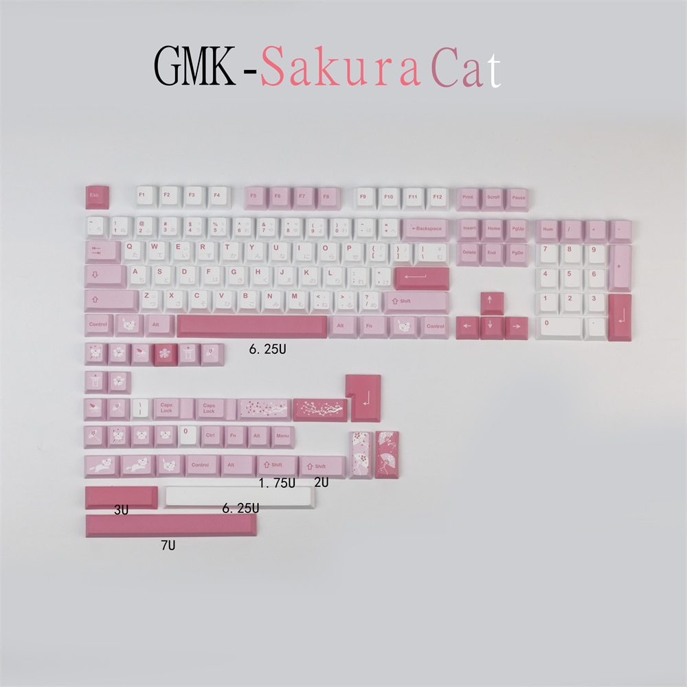 GMK-Teclado mecánico Sakura Cat, 140 teclas, Cherry PBT, DYE- Sublimation, con barra espacial 1.25U, 1.75U, 2U, Shift 7U