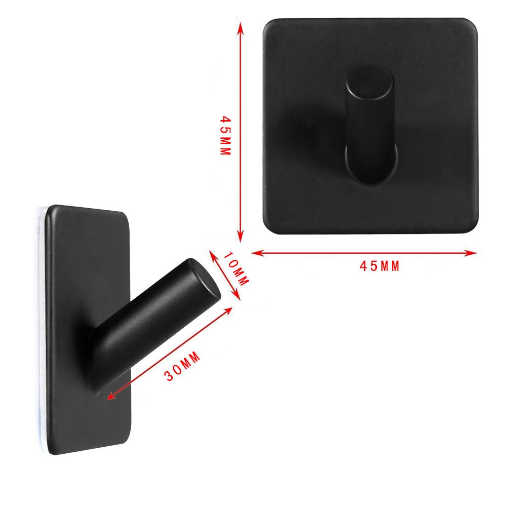 Heavy Duty Rvs Haak Zelfklevende Haak Keuken Badkamer Muur Deur Haak Houder Rack Kleding Handdoek Hanger: Black Square 1
