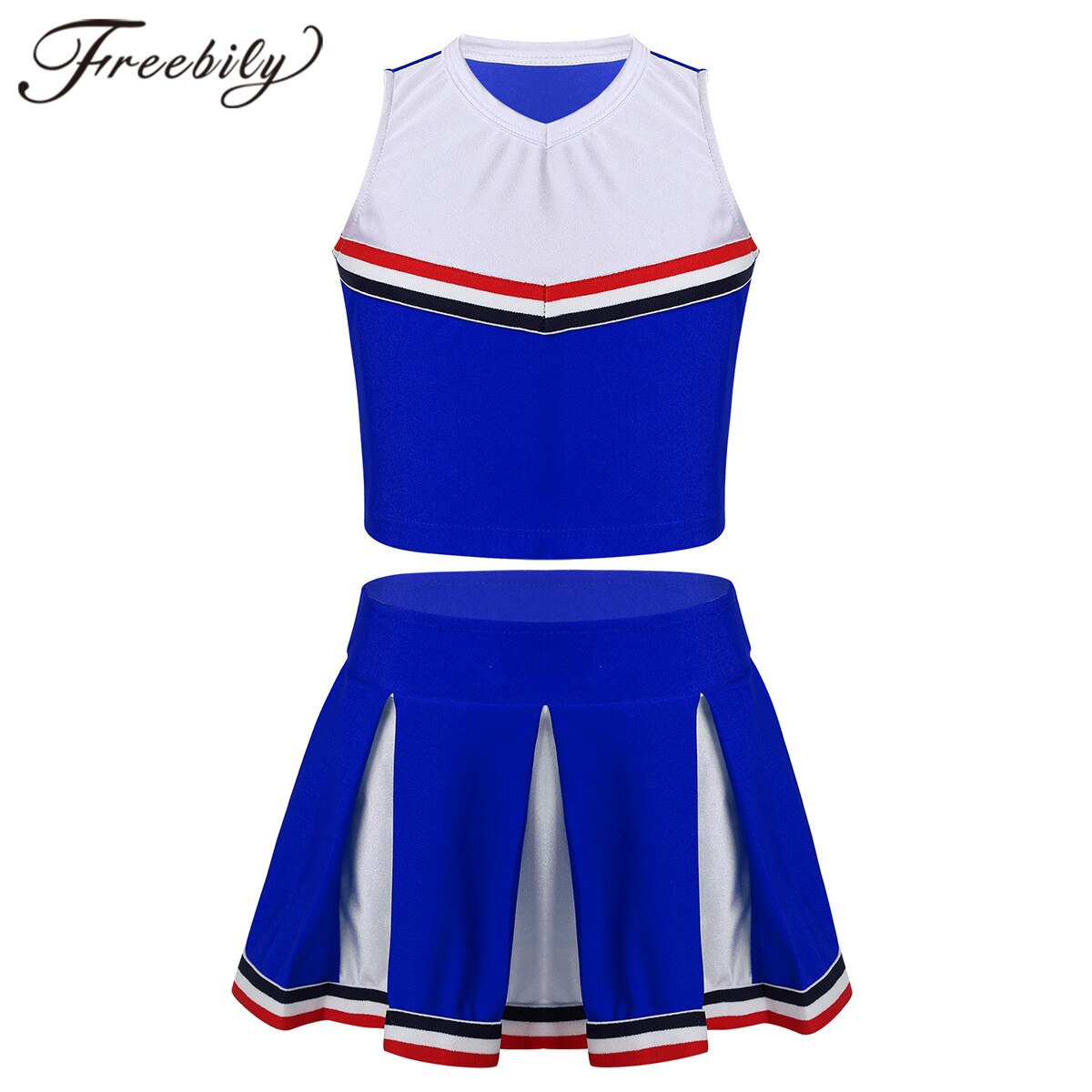 Girls Cheerleader Uniforms Children's Cheerleading Costumes Sleeveless Crop Top + Pleated Skirts 2pcs Kids Dancewear Outfit