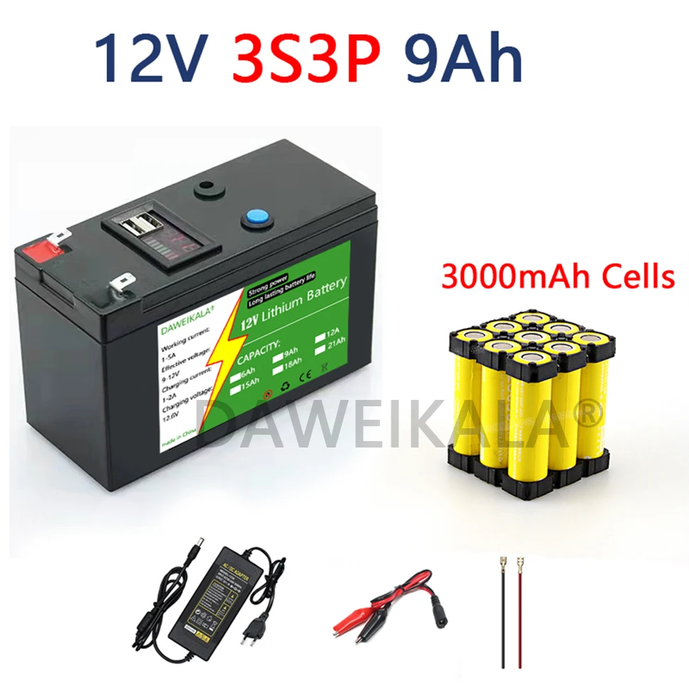 12V 21Ah 18650 Lithium Battery Pack 3S7P Rechargeable Battery for Solar Energy Electric Vehicle Battery 12.6v 3A Charger: GRAY