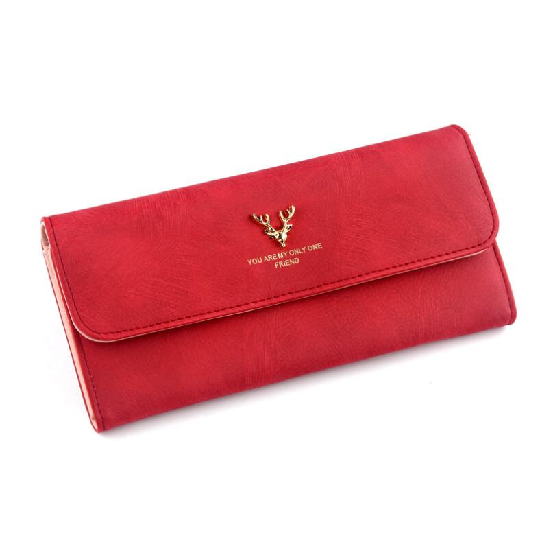 Cartera para mujer, bolso largo de piel con cuernos, monedero para mujer, bolso de mano para teléfono, cartera para mujer, tarjetero, Bolsa Vintage femenina: Red