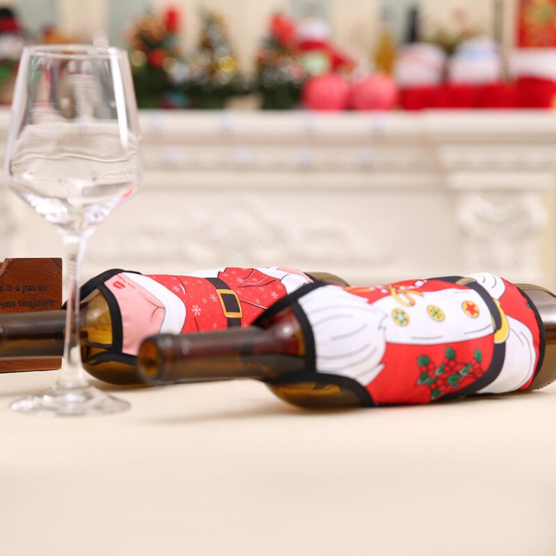 Capa festa ornamentos garrafa mini bolso decorações de natal jantar avental mesa vinho pendurado natal vinho