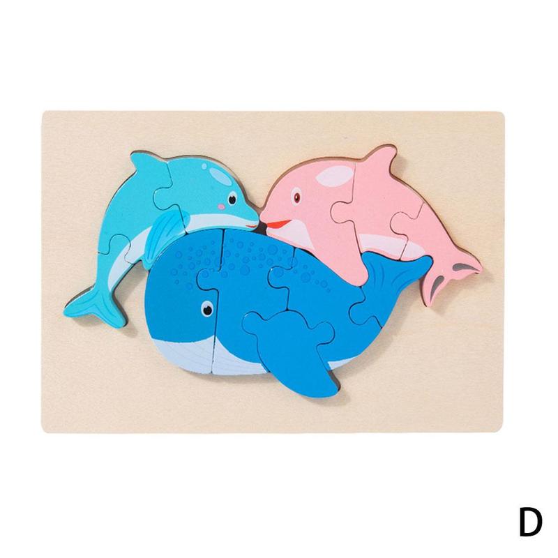 Giocattoli di Puzzle 3D in legno per bambini giocattoli di Puzzle di intelligenza animale del fumetto gioco da incasso Puzzle creativo giocattoli di educazione precoce: whale dolphins