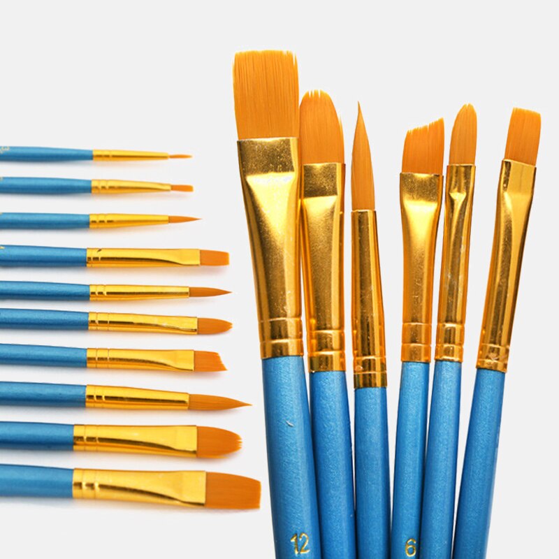 10 stk/sett maling etter høy pensler akvarell gouache maling pensler forskjellig form rund spiss nylon hår maler pensel