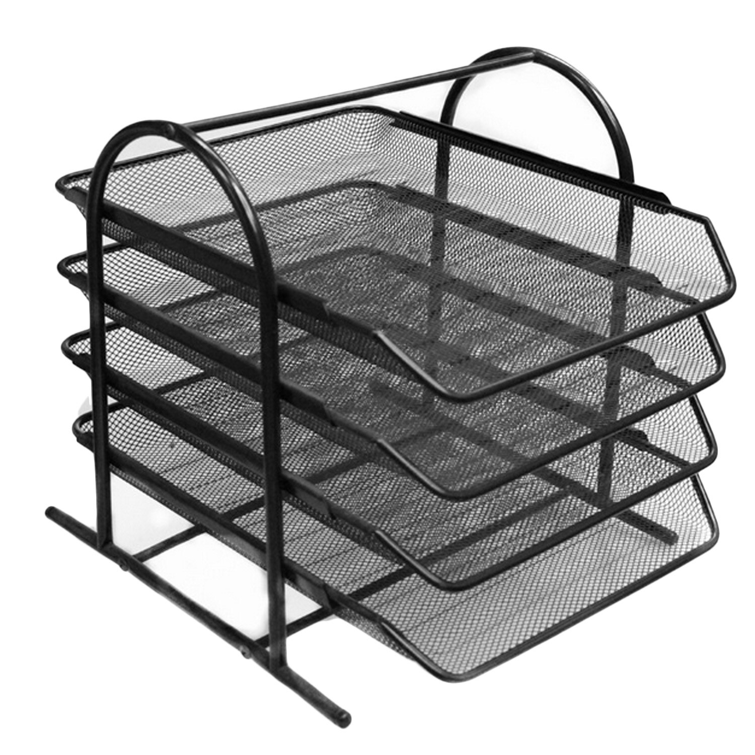4-Tier Stackable Metal Mesh File Holder Stand Organizer Tray for Magazine Letter Paper Document Home Office Desk Supplies