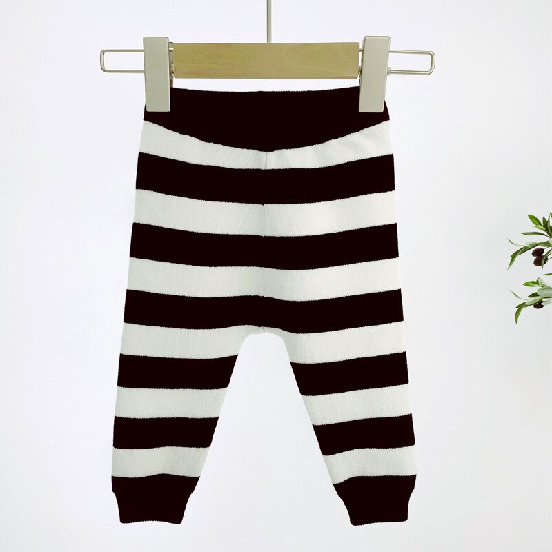 Bebê meninos tricô calças infantil listra calças para o menino recém-nascido outono criança impresso padrão animal legging 6-24 mês: black / 24 m