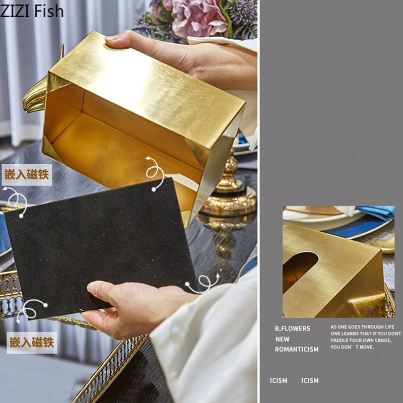 Caja de pañuelos decorativa con de pájaro dorado, cajas de pañuelos con adsorción magnética de animales para mesa de cena, soporte para servilletas, organizador de toallas de papel
