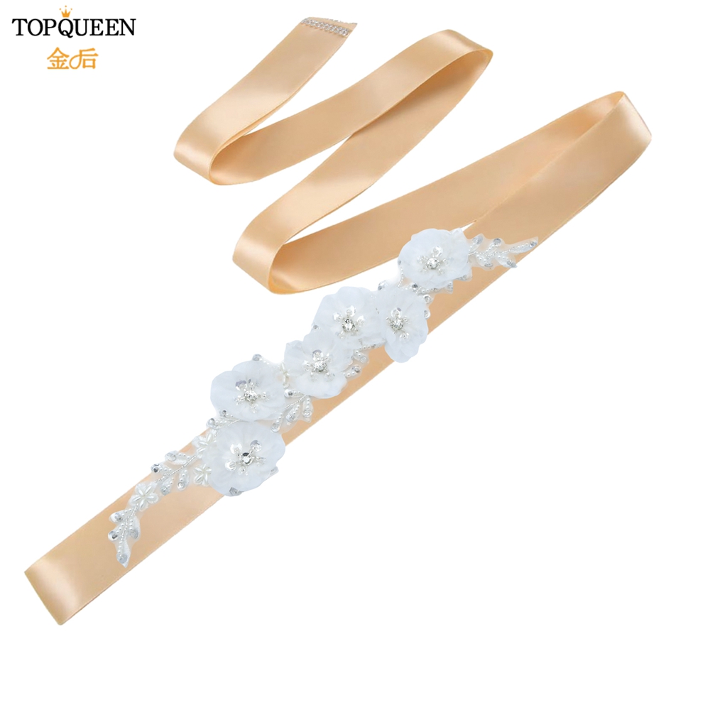 Topqueen Luxe Bruids Riem Applique Riem Met Bloem Bridal Accessoires Sash Vrouwen Witte Bloem Riemen Riem S249: Champagne