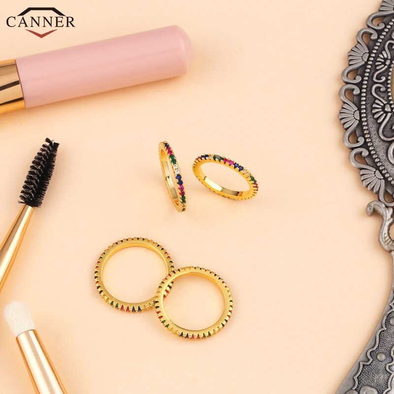 1pcs Full Cubic Zirconia Engagement Wedding Rings for Women Gold Color Colorful CZ Crystal Rings Dainty Thin Finger Ring H40