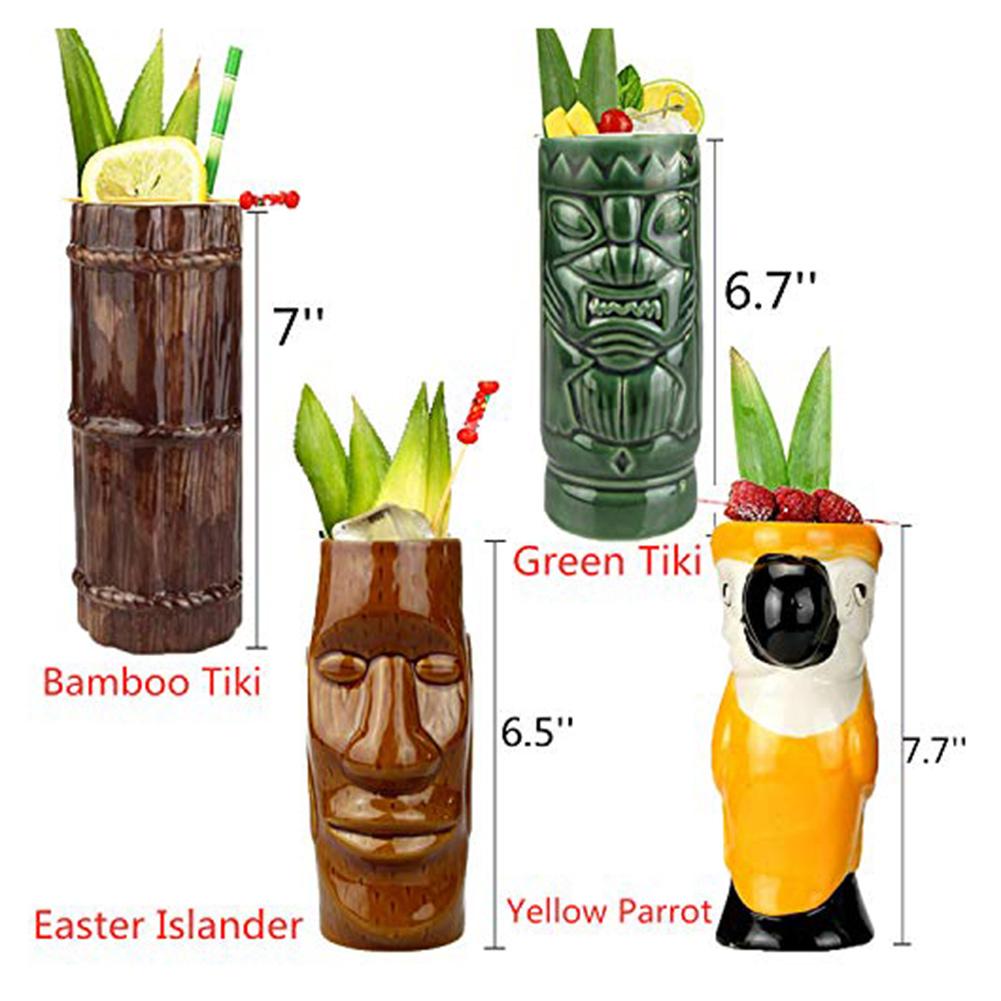 Tiki Cup Cocktail Set Of 4-Ceramic Hawaiian Party Cup Drink Exotic Cocktail Tiki Bar Hawaiian Party Bar Supplies