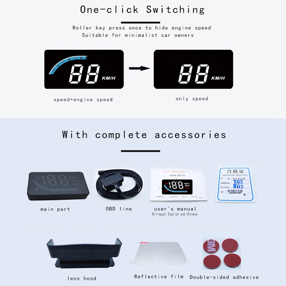 L1 Car HUD Head Up Display OBD 2 II Wndshield Spee... Grandado