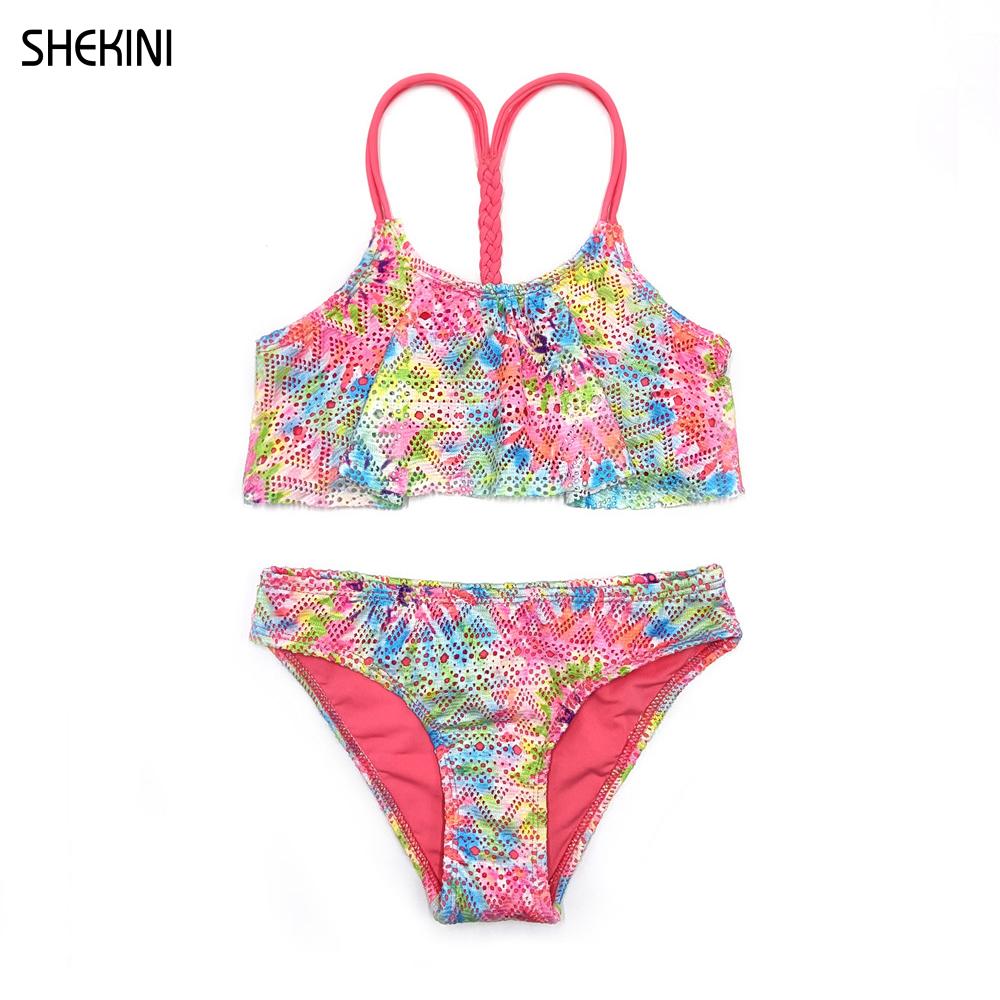 SHEKINI – maillot de bain tressé en dentelle pour filles, ensemble deux pièces, à volants, ajouré, pour adolescentes, vêtements de plage, Adorable