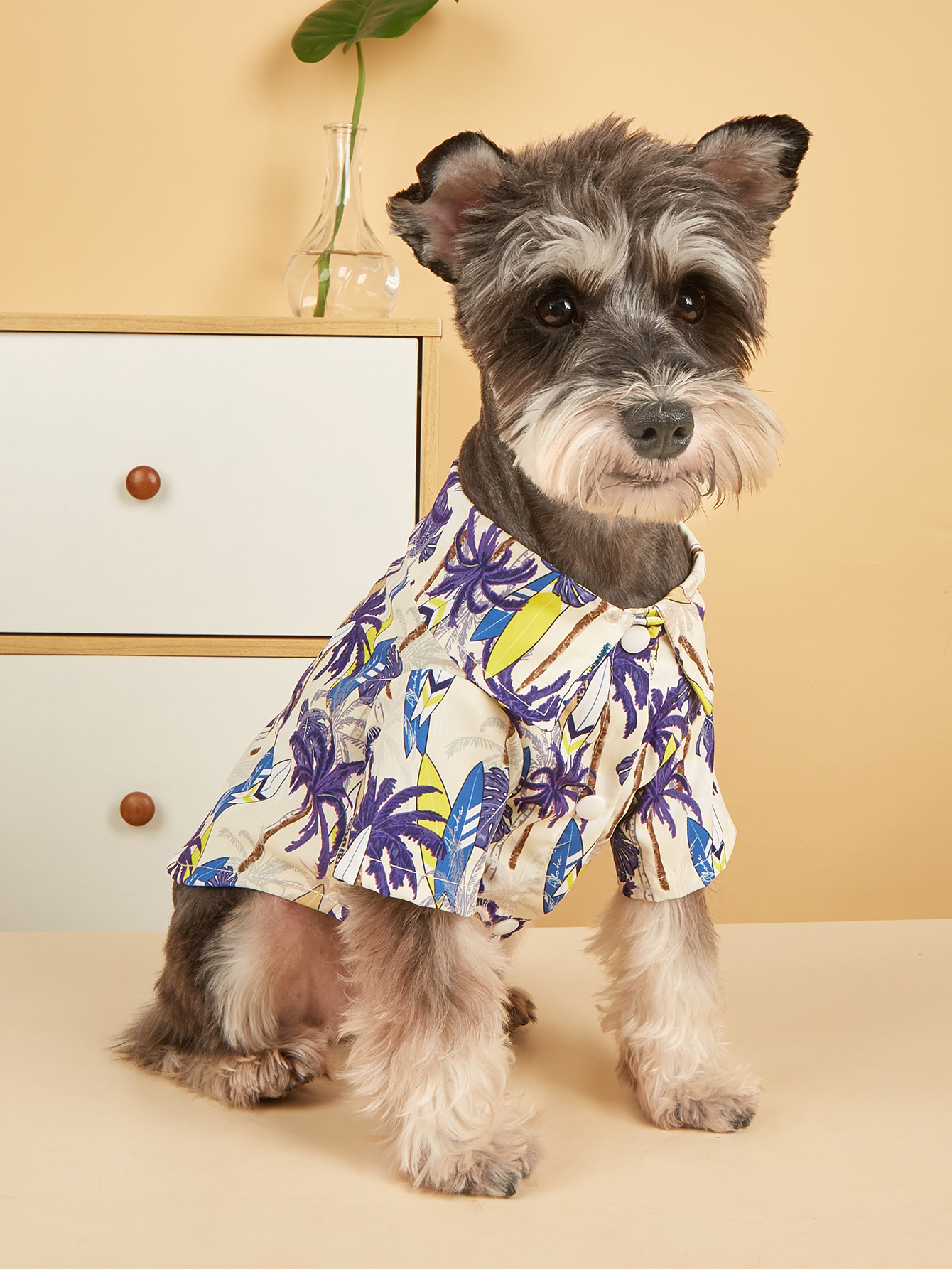 Dog Cloth for Small Dogs Coconut Tree Printed Costume Puppy with Doggie Plaid Pet Clothes Soft Apparel Attire Hawaii Style