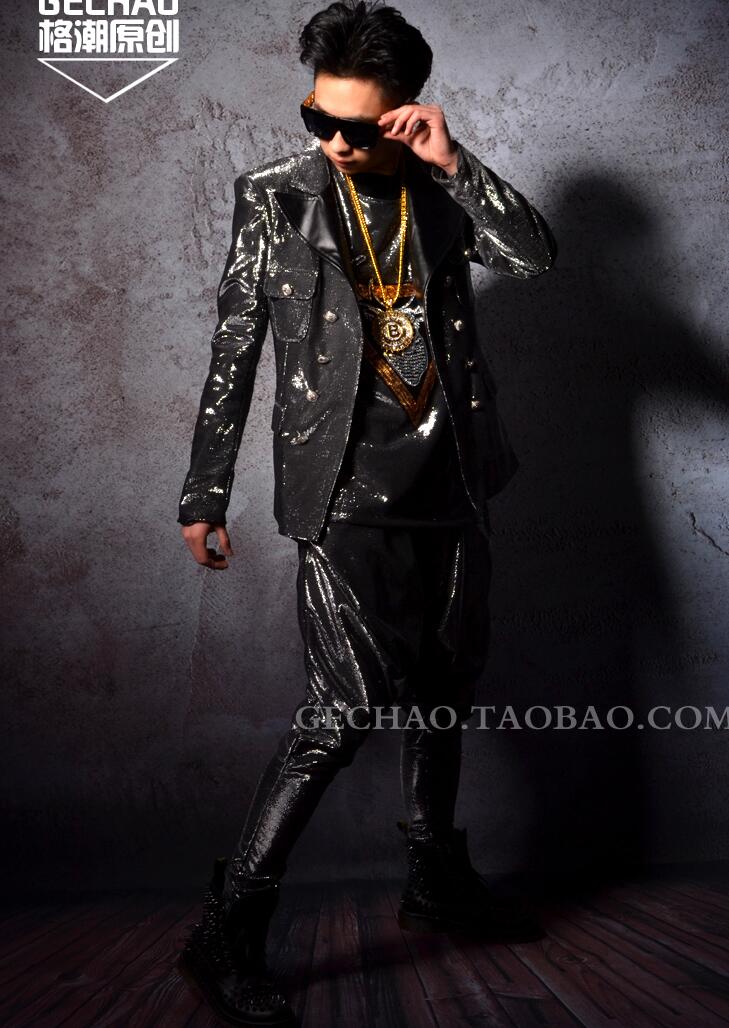Blazer con personalidad de alambre plateado para hombre, chaqueta de , trajes de escenario para cantantes, Ropa de baile, vestido de estilo estrella, punk rock