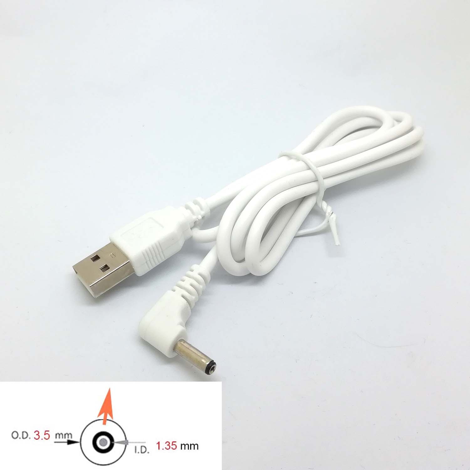 90 vinklet pc usb han  to 5v dc 3.5mm x 1.35mm tønde stik strømkabel ledning adapter hvid  c446