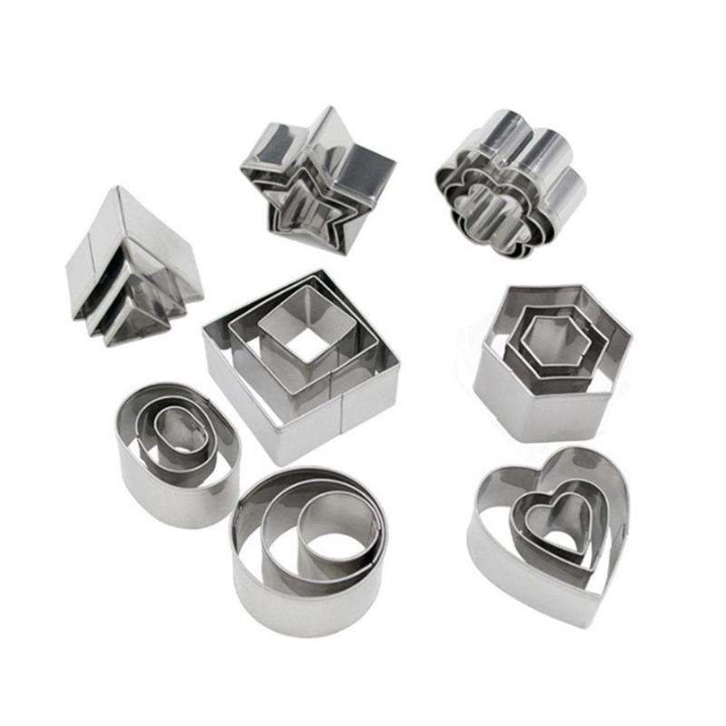 Geometrische Vormige Cookie Cutter Set 24 Vierkante Hart Driehoek Ronde Bakken Cutter Rvs Metalen Biscuit Cutter Mallen