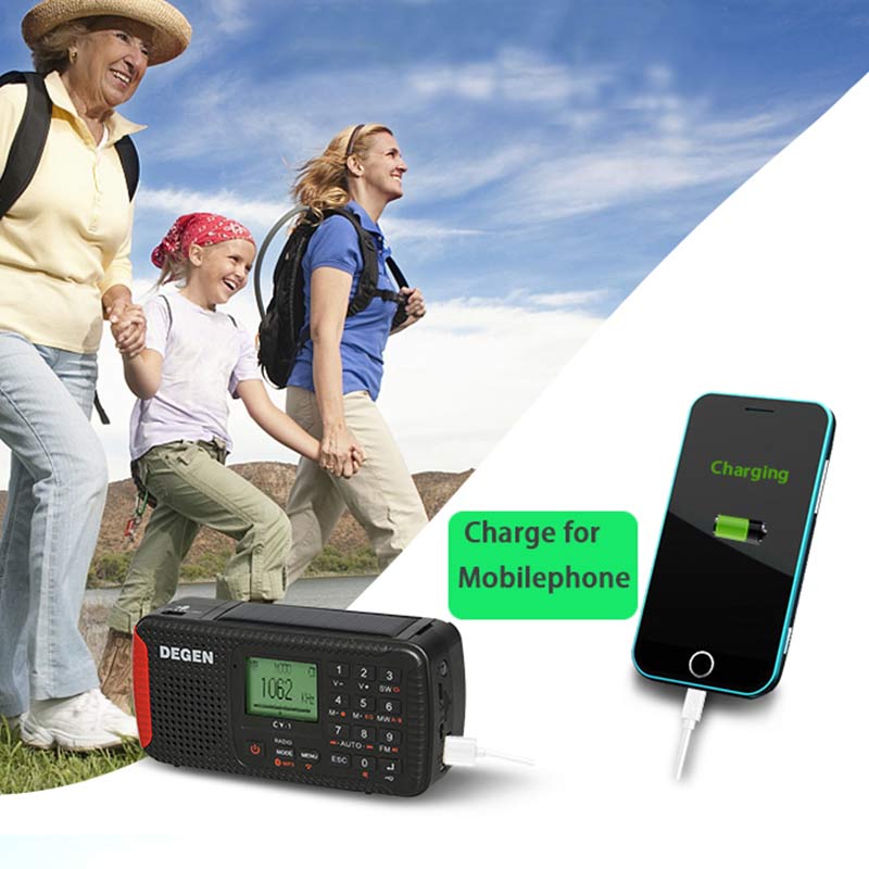 DEGEN CY-1 Emergency Radio FM /MW/ SW Dynamo Solar Alarm Clock Shortwave Radio LCD/SOS/Bluetooth/MP3/Recorder Portable Radio