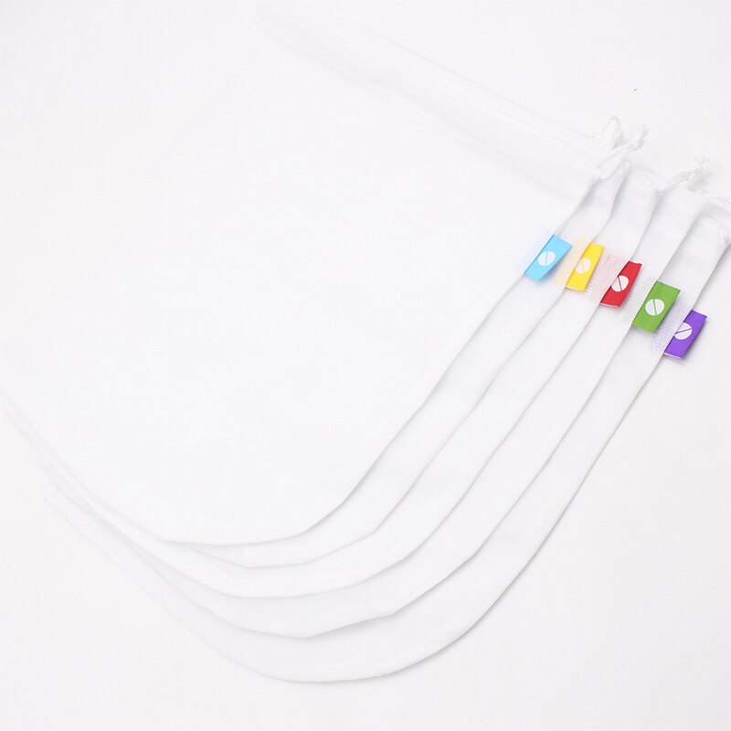 Verkkokangas suosittu 5 kpl/erä säilytyspussi hedelmien ja vihannesten säilytykseen pienten tavaroiden nipputasku monikäyttöinen