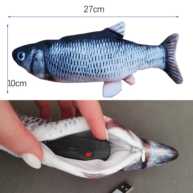 Juguete eléctrico para gatos, pez 3D con carga USB, simulación de peces móviles, juguetes para mascotas, suministros de juguete flexible