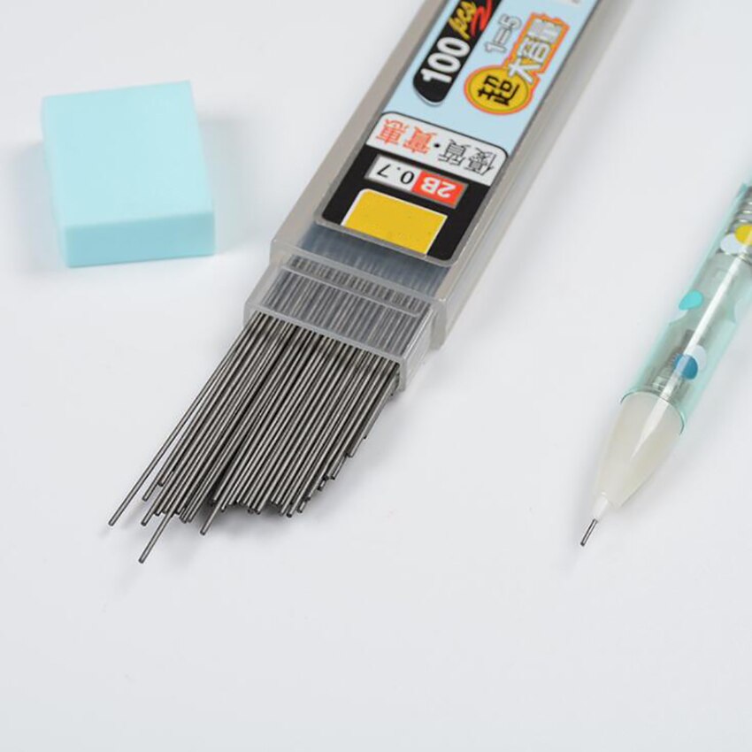 0.5mm / 0.7mm 2b sorte blypåfyldninger mekaniske blyantpåfyldninger med plastikæske , 100 stykker mekanisk blyantledning studenterforsyning