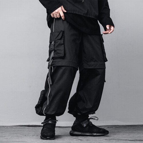 Men Removable Pocket Trouser Legs Velcro High Street Hip Hop Casual Pant Male Streetwear Loose Cargo Pant Joggers Sweatpants: M