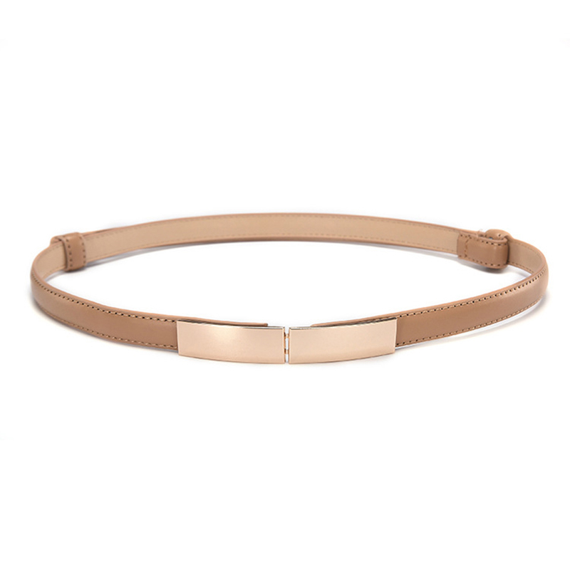Cinturones elásticos para mujer, cadena delgada, vestido ceñido en la cintura, cinturón de aleación y cuero, hebilla dorada, cinturón de mujer pasek damski: Brown