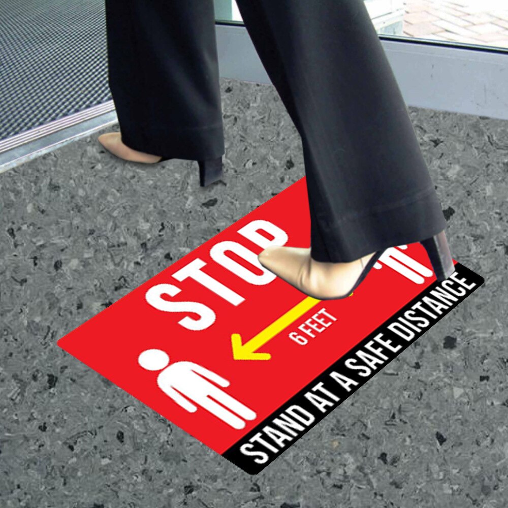 Warteschlange Abstand Sozialen Abstand Serie Menge Kontrolle Boden Aufkleber Halten Ihre Abstand Logo Einfache Protece Distanziert Stehen Hier