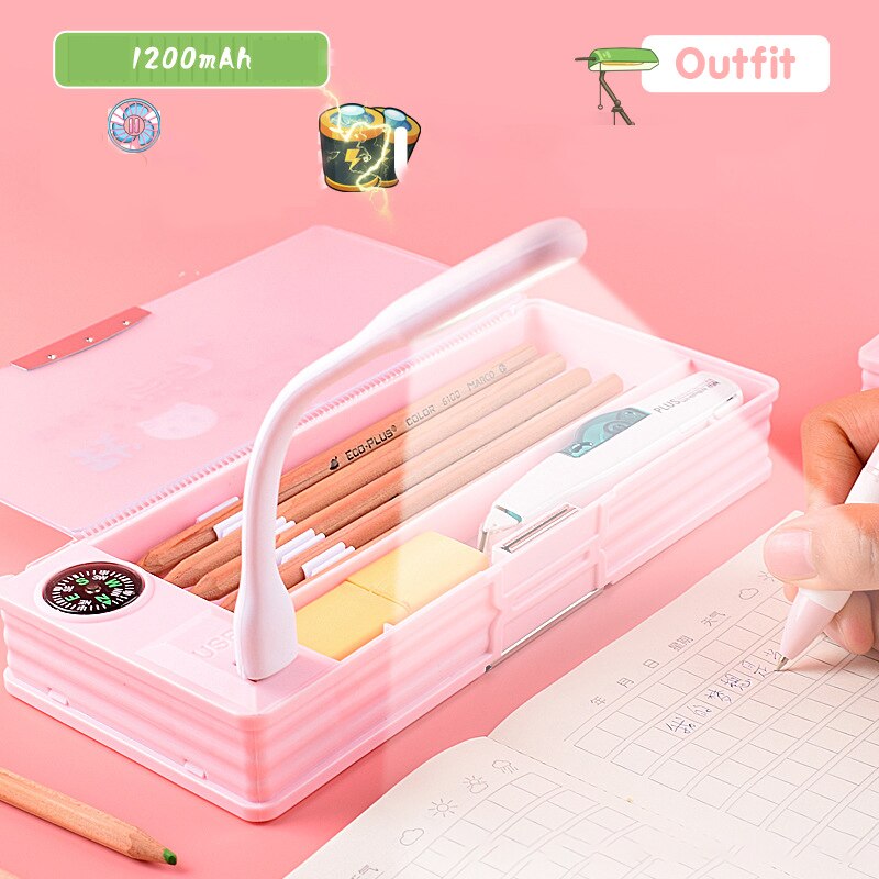 Multifunctional Pencil Case With Led Light And Usb Mini Fan Student Stationery Box Korean Pencil Case Boy And Girl