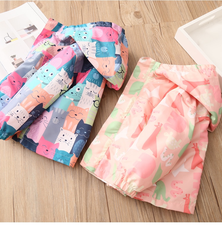 Spring Autumn Girls Windbreaker Coat Jackets Baby Kids Cartoon Printing Hooded Outwear For Baby Kids Coats Jacket Clothing
