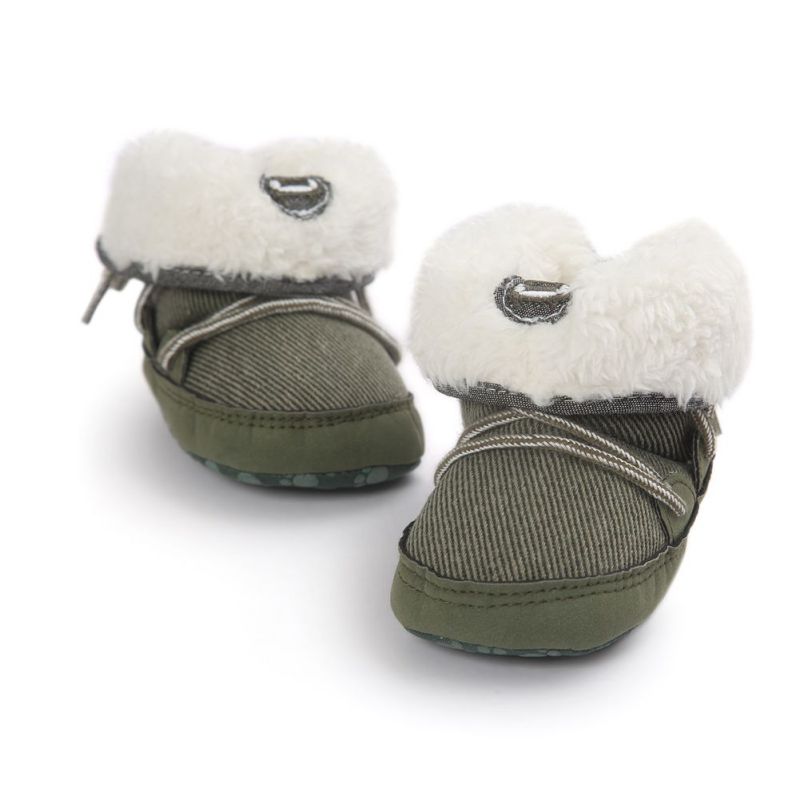 Pasgeboren Baby Jongens Prewalker Zachte Snowboots Faux Fur Lace-Up Laarzen Sneeuw Crib Shoe 0-18M s06