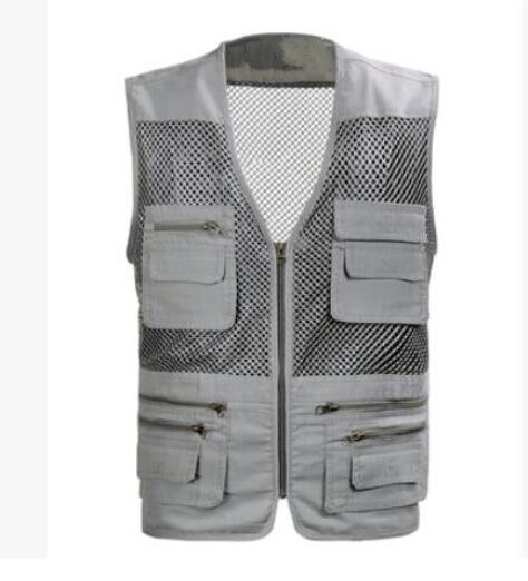 Top Mens Sleeveless Jacket Fisherman Waistcoat Male Summer Mesh Vest Coat Tank Top Plus Size 4XL: light gray / 4XL