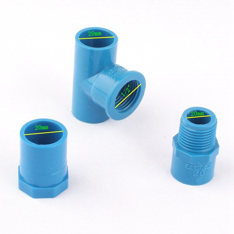 Inner Dia. 20mm Male/Female Straight Pipe Connectors Blue Female 1/2" to 20mm Tee Garden Irrigation Water Hose Tube Adapter