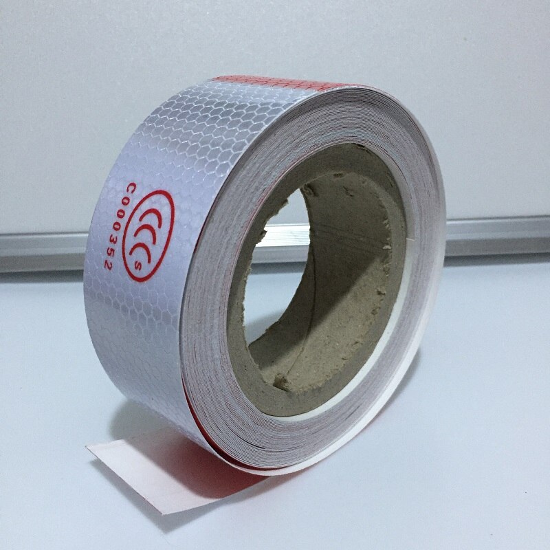5cm*28M PVC White Add Red Reflective Warning Tape Directly Paste For Van Car Warning Posted