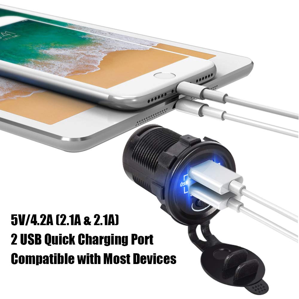 Car Usb Adapter Conerter With Led Light Waterproof Quick Charge Cable With Switch On/Off Button