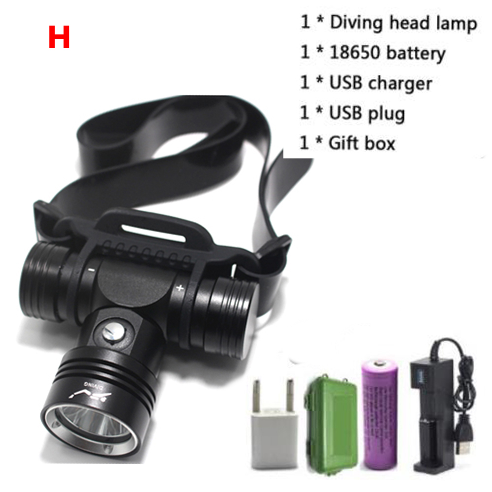 Faro de buceo IPX8 L2 faro impermeable de buceo 100 metros linterna subacuática luz amarilla/blanca luz LED para cabeza: Color blanco cálido / Beige