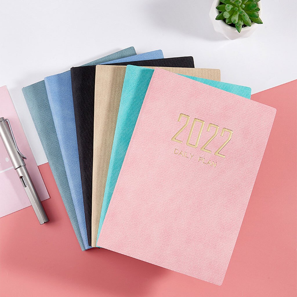 2022 PU Planner Schedule A5 Daily Planner Hourly Timetable Dated Ruled Daily Pages Ribbon Bookmark for Office Women Men