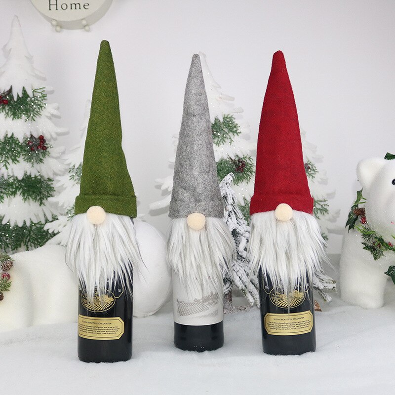 Kerst Wijnfles Toppers Decoratieve Zweedse Gnome Wijn Fles Topper Cover Voor Thuis Kerst Decoratie