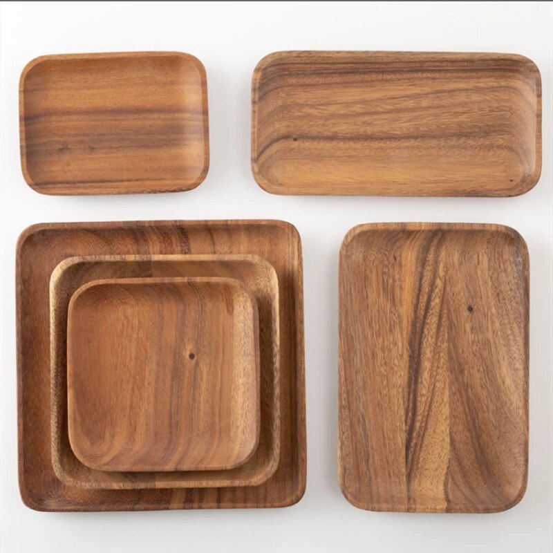 Wood Dinner Plates Decorative Wooden Serving Platter for Food Fruit Tray Appetizer Dessert Salad Plates Plates for Dishes Snack