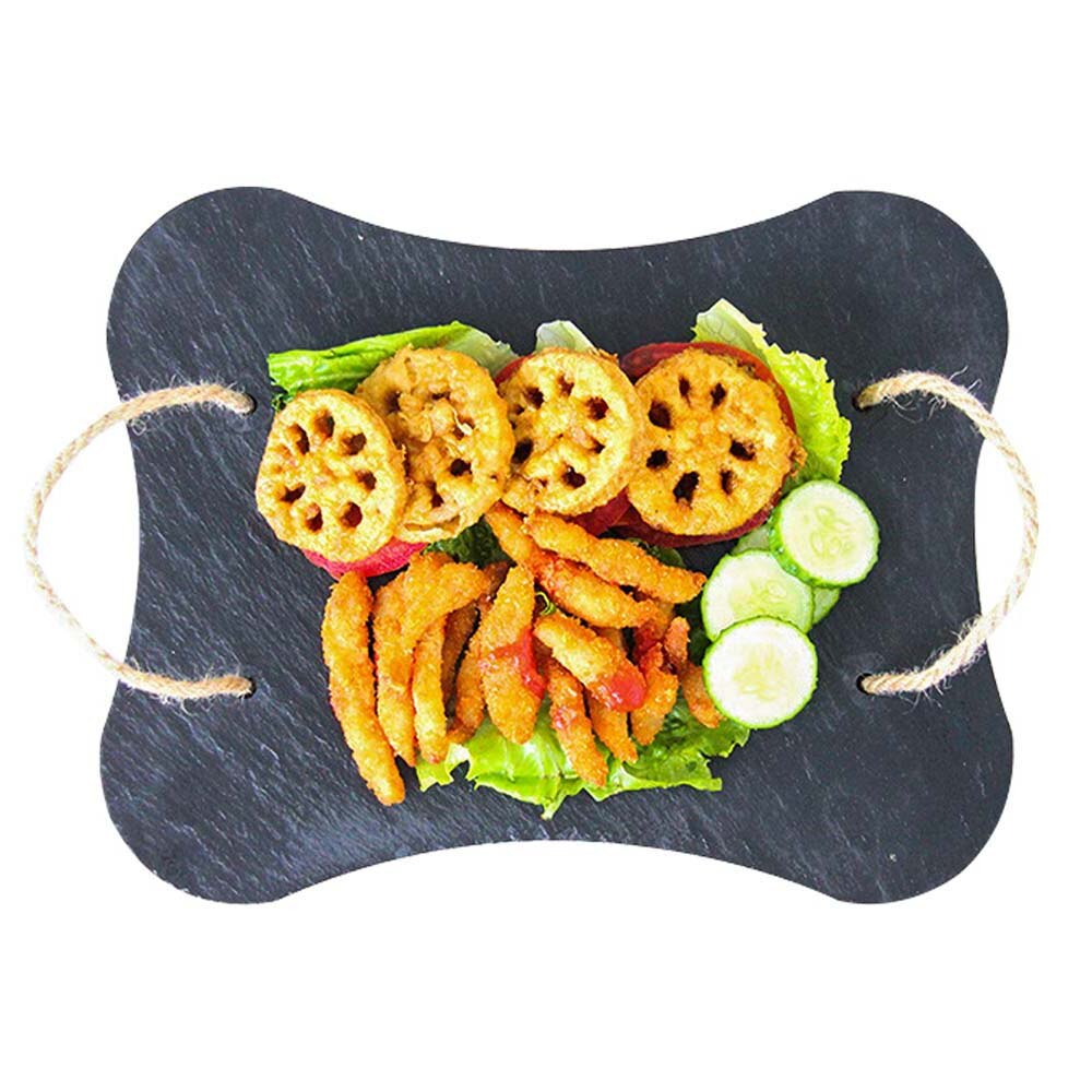 Placa de pizarra de personalidad creativa pizarra Irregular plato occidental estante para tartas restaurante suministros de cocina 29x18cm 20