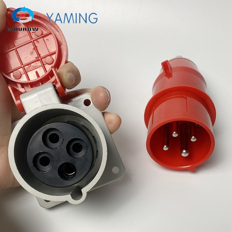 4 Pins Plug And Socket 16Amp 3P+E Splash Proof Cable Protected Industrial Red Connector Male And Female