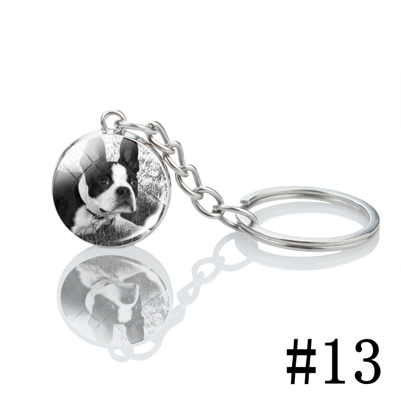 Men's Boston Terrier Keychain Black and White Dog Photo Glass Ball Pendant Keyring Decoration Pendant for Women: Brown