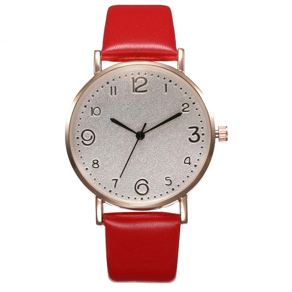 Top stil kvinders luksus læderbånd analog kvarts armbåndsur gyldne dameur kvinder kjole reloj mujer sort ur: Rød