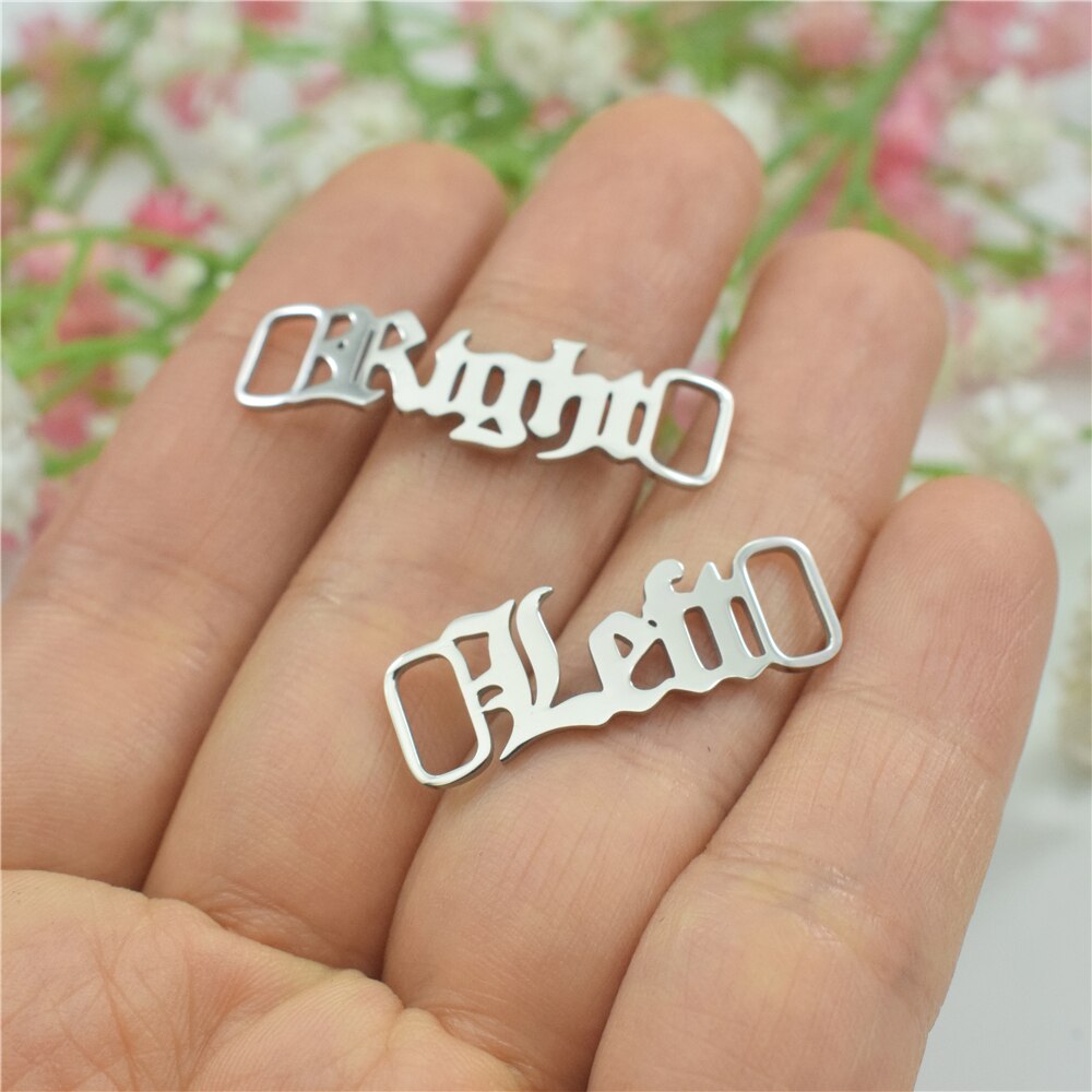 Bébé fille lacet boucle vieilles lettres anglaises gothique chaussure Tag Fuk Off or Buckie chaussure-boucle accessoires BFF bijoux: Silver Left Right